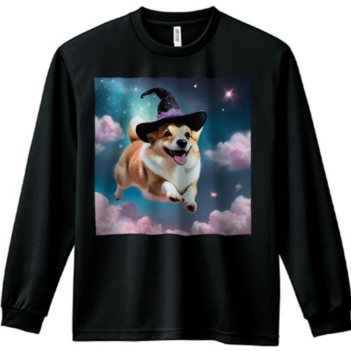 長袖Tシャツ 人間用 メンズ 秋春夏 プリント レジャー アウトドア カジュアル かわいい 犬ファン 魔法の帽子 ウェルシュコーギー 星 雲 ファンタジー