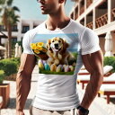 Tシャツ メンズ キッズ 犬ファン 半袖 春夏 犬柄 プリント カジュアル かわいい 人間用 フィットネス ダンス イースターエッグ ゴールデンレトリバー バスケット ヒマワリ 青空 草原