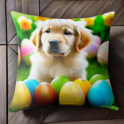 イースターの卵 ゴールデンレトリバー 花 芝生 クッションカバー 45×45cm アニマル柄 おしゃれ 可愛い クッション本体付き 正方形 犬ファン イースターの卵 ゴールデンレトリバー 花 芝生 クッションカバー 45×45cm アニマル柄 おしゃれ 可愛い クッション本体付き 正方形 犬ファン