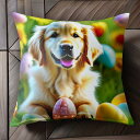 イースターエッグ ゴールデンレトリバー ひまわり 芝生 クッションカバー 45×45cm アニマル柄 おしゃれ 可愛い クッション本体付き 正方形 犬ファン