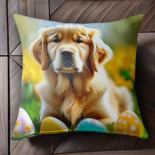 イースターエッグ ゴールデンレトリバー 花 草 クッションカバー 45×45cm アニマル柄 おしゃれ 可愛い ..
