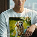 長袖Tシャツ 人間用 メンズ 秋春夏 プリント レジャー アウトドア カジュアル かわいい 犬ファン たまご ゴールデンレトリバー 花 バスケット 草