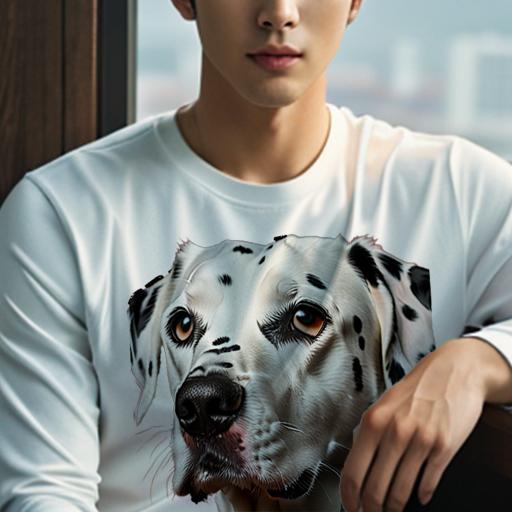 楽天フロントップ楽天市場店長袖Tシャツ 人間用 メンズ 秋春夏 プリント レジャー アウトドア カジュアル かわいい 犬ファン 視線 ダルメシアン 注目 白黒模様 可愛い 優雅