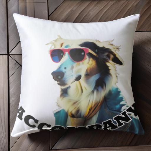 サングラス コリー 青いシャツ ネクタイ クッションカバー 45×45cm アニマル柄 おしゃれ 可愛い クッション本体付き 正方形 犬ファン