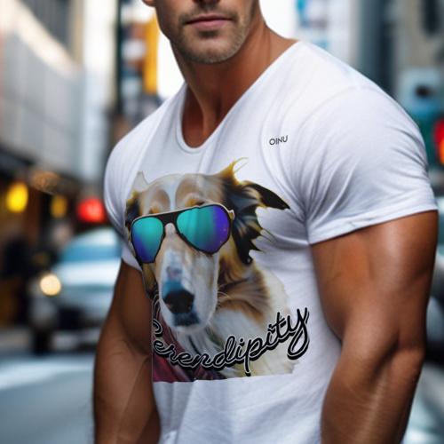 Tシャツ メンズ キッズ 犬ファン 半袖 春夏 犬柄 プリント カジュアル かわいい 人間用 フィットネス ダンス サングラス ボーダーコリー セレンディピティ 犬