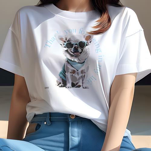Tシャツ レディース 犬ファン 半袖 春夏 犬柄 プリント カジュアル かわいい 人間用 フィットネス ダンス サングラス チワワ ベスト テキスト(4)