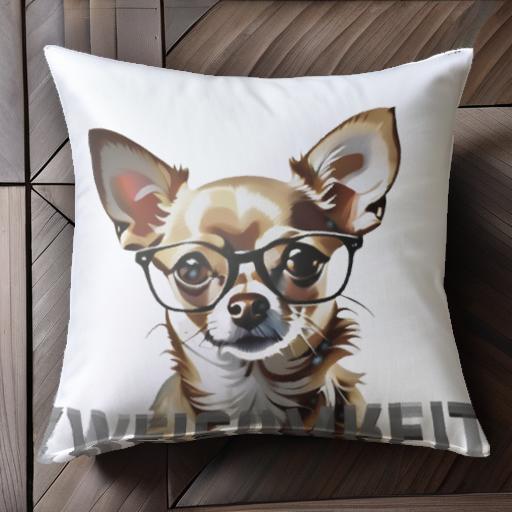 眼鏡 チワワ 文字 クッションカバー 45×45cm アニマル柄 おしゃれ 可愛い クッション本体付き 正方形 犬ファン