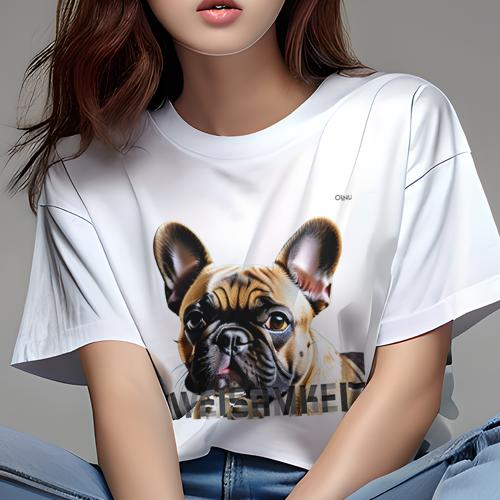 Tシャツ レディース 犬ファン 半袖 春夏 犬柄 プリント カジュアル かわいい 人間用 フィットネス ダンス 耳 フレンチブルドッグ 大きな目 鼻 顔