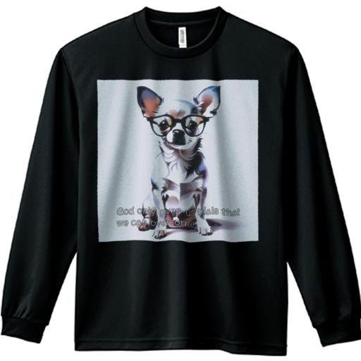 長袖Tシャツ 人間用 メンズ 秋春夏 プリント レジャー アウトドア カジュアル かわいい 犬ファン 眼鏡 チワワ セリフ 架空