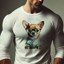 長袖Tシャツ 人間用 メンズ 秋春夏 プリント レジャー アウトドア カジュアル かわいい 犬ファン 眼鏡 チワワ 洋服