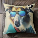サングラス ボルゾイ コート 質問マーク クッションカバー 45×45cm アニマル柄 おしゃれ 可愛い クッション本体付き 正方形 犬ファン
