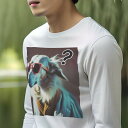 長袖Tシャツ 人間用 メンズ 秋春夏 プリント レジャー アウトドア カジュアル かわいい 犬ファン サングラス ボルゾイ コート クエスチョンマーク