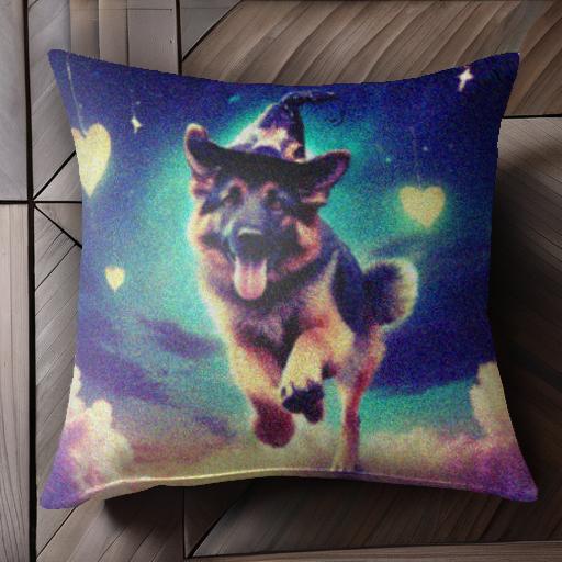 雲 ジャーマンシェパード ハート 星 魔法の帽子 クッションカバー 45×45cm アニマル柄 おしゃれ 可愛い クッション本体付き 正方形 犬ファン 雲 ジャーマンシェパード ハート 星 魔法の帽子 クッションカバー 45×45cm アニマル柄 おしゃれ 可愛い クッション本体付き 正方形 犬ファン
