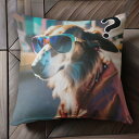 サングラス ボーダーコリー コート タクシー 街 クッションカバー 45×45cm アニマル柄 おしゃれ 可愛い クッション本体付き 正方形 犬ファン