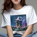 Tシャツ レディース 犬ファン 半袖 春夏 犬柄 プリント カジュアル かわいい 人間用 フィットネス ダンス 魔法の帽子 ジャーマンシェパードドッグ 夜空 星雲 幻想的 文字(4)