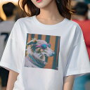 Tシャツ レディース 犬ファン 半袖 春夏 犬柄 プリント カジュアル かわいい 人間用 フィットネス ダンス サングラス ボーダーコリー スカーフ ストライプ(4)