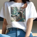 Tシャツ レディース 犬ファン 半袖 春夏 犬柄 プリント カジュアル かわいい 人間用 フィットネス ダンス サングラス コリー アスファルト 建物 街並み