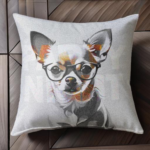眼鏡 チワワ テキスト クッションカバー 45×45cm アニマル柄 おしゃれ 可愛い クッション本体付き 正方形 犬ファン