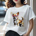 Tシャツ レディース 犬ファン 半袖 春夏 犬柄 プリント カジュアル かわいい 人間用 フィットネス ダンス メガネ チワワ(4)