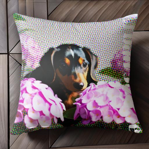 紫陽花 ダックスフント カラフル ポップアート クッションカバー 45×45cm アニマル柄 おしゃれ 可愛い ..