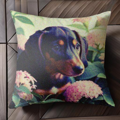 花 ダックスフント 植物 自然 クッションカバー 45×45cm アニマル柄 おしゃれ 可愛い クッション本体付..