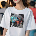 Tシャツ レディース 犬ファン 半袖 春夏 犬柄 プリント カジュアル かわいい 人間用 フィットネス ダンス パーティ ラブラドールレトリバー カラフル 楽しい(4)