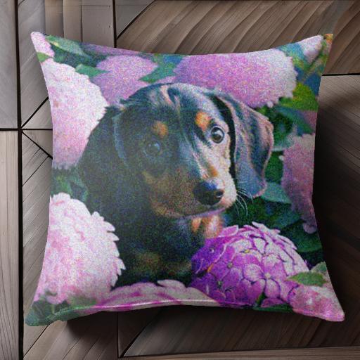 紫陽花 ダックスフンド 花 自然 庭 クッションカバー 45×45cm アニマル柄 おしゃれ 可愛い クッション..