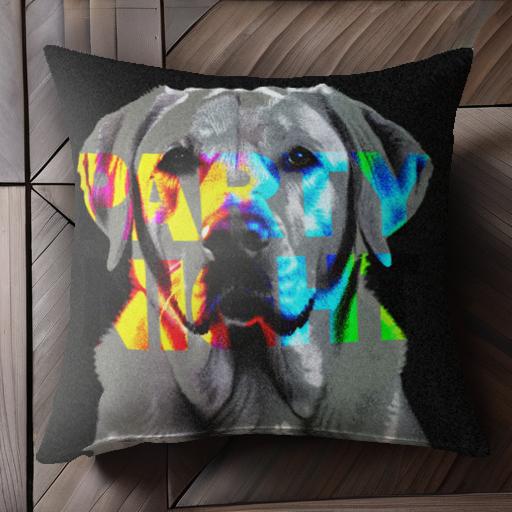 パーティー ラブラドールレトリバー カラフル ナイト クッションカバー 45×45cm アニマル柄 おしゃれ 可愛い クッション本体付き 正方形 犬ファン