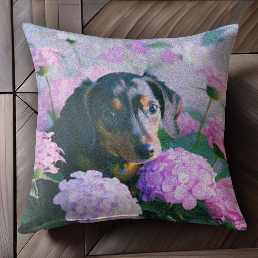 赤い花 ダックスフンド かわいい 子犬 ハートウォーミング フラワーアレンジメント クッションカバー 4..