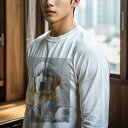 長袖Tシャツ 人間用 メンズ 秋春夏 プリント レジャー アウトドア カジュアル かわいい 犬ファン パーティー ゴールデンレトリバー 夜 花 卵