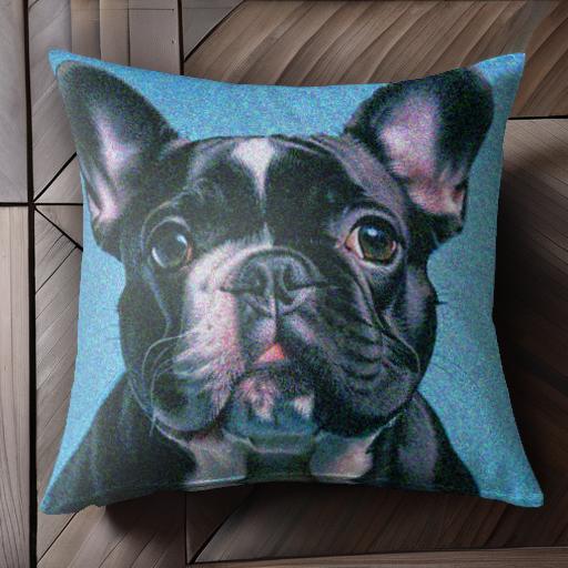 ブルー背景 フレンチブルドッグ 耳の大きさ かわいい クッションカバー 45×45cm アニマル柄 おしゃれ ..