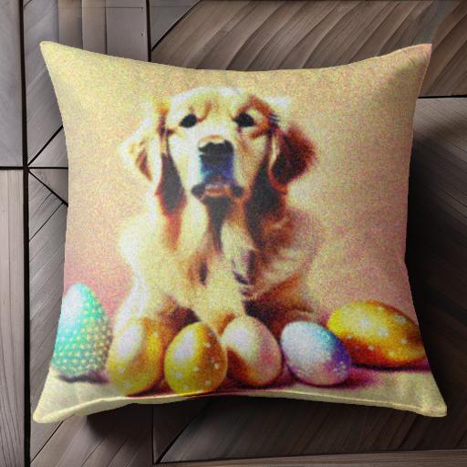 復活祭 ゴールデンレトリバー イースター 卵 カラフル クッションカバー 45×45cm アニマル柄 おしゃれ ..