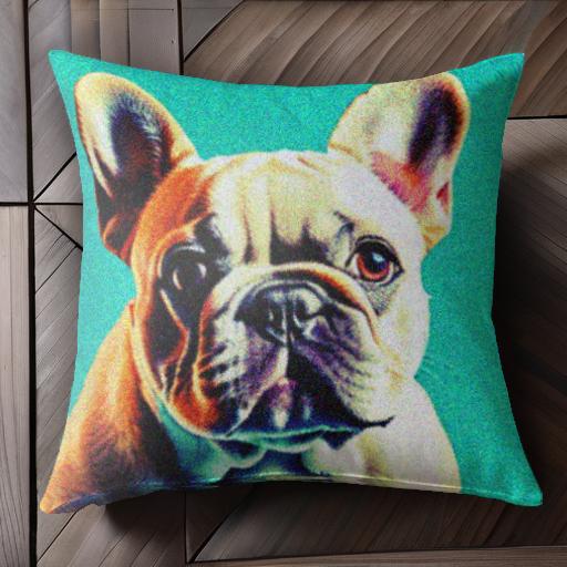 ポップアート フレンチブルドッグ 明るい色 レトロ モダン クッションカバー 45×45cm アニマル柄 おしゃれ 可愛い クッション本体付き 正方形 犬ファン