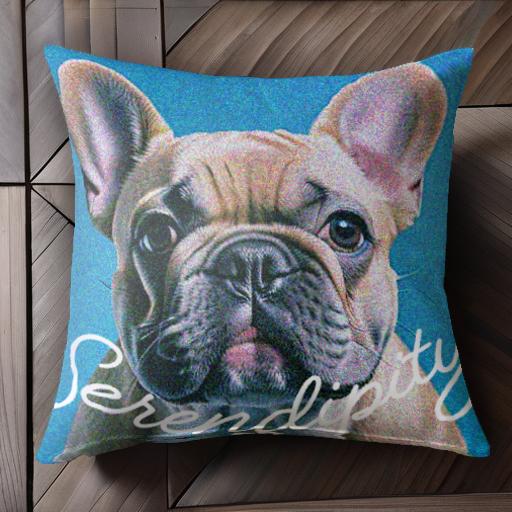 青色 フレンチブルドッグ ポップアート 手描き風 かわいい クッションカバー 45×45cm アニマル柄 おし..