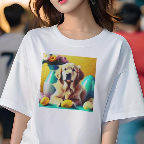 Tシャツ レディース 犬ファン 半袖 春夏 犬柄 プリント カジュアル かわいい 人間用 フィットネス ダンス 花瓶 ゴールデンレトリバー 花 カラフルな卵 Tシャツ レディース 犬ファン 半袖 春夏 犬柄 プリント カジュアル かわいい 人間用 フィットネス ダンス 花瓶 ゴールデンレトリバー 花 カラフルな卵