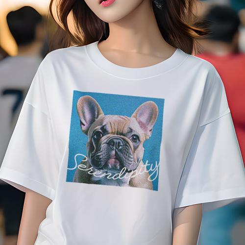 Tシャツ レディース 犬ファン 半袖 春夏 犬柄 プリント カジュアル かわいい 人間用 フィットネス ダンス 青色 フレンチブルドッグ フレンチブルドッグ ポップアート 手描き風 かわいい