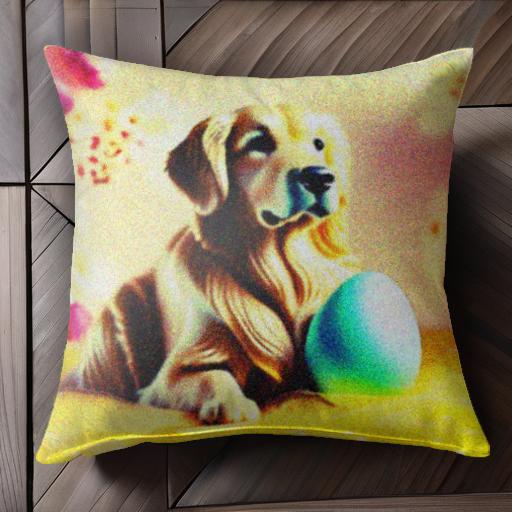 花 ゴールデンレトリバー 卵 黄色の背景 クッションカバー 45×45cm アニマル柄 おしゃれ 可愛い クッシ..