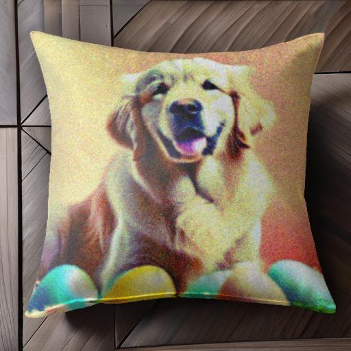 卵 ゴールデンレトリバー 花 クッションカバー 45×45cm アニマル柄 おしゃれ 可愛い クッション本体付..