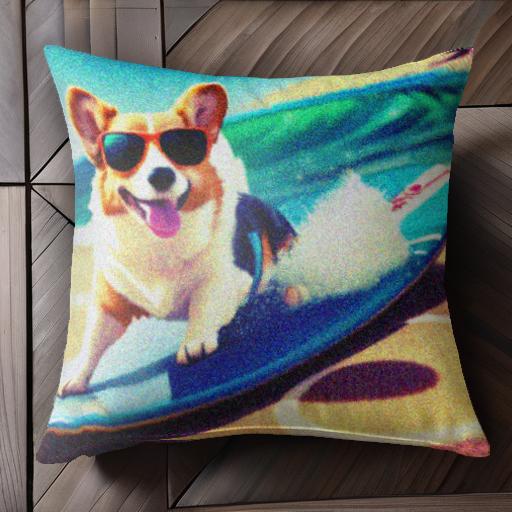 サングラス ウェルシュコーギー サーフボード ビーチ 波 クッションカバー 45×45cm アニマル柄 おしゃれ 可愛い クッション本体付き 正方形 犬ファン