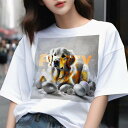 Tシャツ メンズ キッズ 犬ファン 半袖 春夏 犬柄 プリント カジュアル かわいい 人間用 フィットネス ダンス たまご ゴールデンレトリバー 花