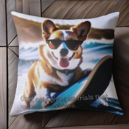 サングラス コーギー サーフィン 波 笑顔 クッションカバー 45×45cm アニマル柄 おしゃれ 可愛い クッション本体付き 正方形 犬ファン