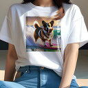Tシャツ レディース 犬ファン 半袖 春夏 犬柄 プリント カジュアル かわいい 人間用 フィットネス ダンス アーバンジャングル コーギー カラフル 夏 楽しい(4)