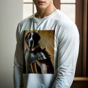 長袖Tシャツ 人間用 メンズ 秋春夏 プリント レジャー アウトドア カジュアル かわいい 犬ファン 鎧 セントバーナード 城 窓 十字架 甲冑