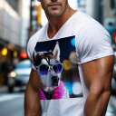 Tシャツ メンズ キッズ 犬ファン 半袖 春夏 犬柄 プリント カジュアル かわいい 人間用 フィットネス ダンス サングラス ハスキー ピンクのファーコート ...