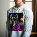 長袖Tシャツ 人間用 メンズ 秋春夏 プリント レジャー アウトドア カジュアル かわいい 犬ファン サングラス シベリアンハスキー 派手なジャケット 夜の街
