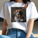 Tシャツ レディース 犬ファン 半袖 春夏 犬柄 プリント カジュアル かわいい 人間用 フィットネス ダンス 鎧 セントバーナード 騎士 哀愁 ポートレート(4)