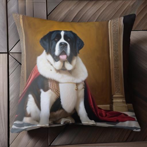 王冠 セントバーナード マント チェス盤模様の床 金色の背景 豪華な装飾 クッションカバー 45×45cm ア..