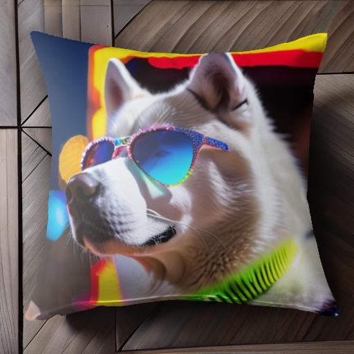 サングラス シベリアンハスキー ネオン 夜景 クッションカバー 45×45cm アニマル柄 おしゃれ 可愛い ク..