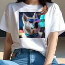 Tシャツ レディース 犬ファン 半袖 春夏 犬柄 プリント カジュアル かわいい 人間用 フィットネス ダンス サングラス シベリアンハスキー ネオン 夜 カラフル(4)