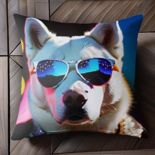 サングラス シベリアンハスキー 夜景 キラキラ ファッション クッションカバー 45×45cm アニマル柄 おしゃれ 可愛い クッション本体付き 正方形 犬ファン